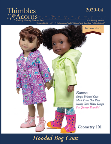 Thimbles and Acorns WellieWishers Hooded Bog Coat 14.5-15" Doll Clothes Pattern Pixie Faire