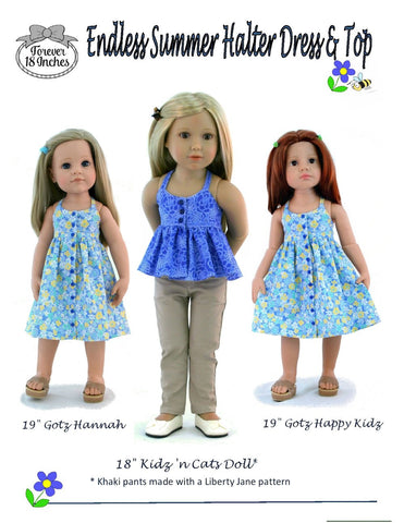 Forever 18 Inches Kidz n Cats Endless Summer Halter Dress & Top Pattern for Kidz N Cats and 19" Gotz Dolls Pixie Faire