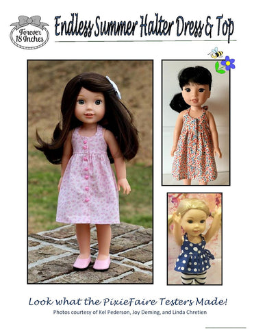 Forever 18 Inches WellieWishers Endless Summer Halter Dress & Top 14.5" WW and 13" Minouche Doll Clothes Pattern Pixie Faire