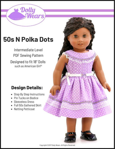 Dolly Wears 18 Inch Historical 50s N Polka Dots 18" Doll Clothes Pattern Pixie Faire