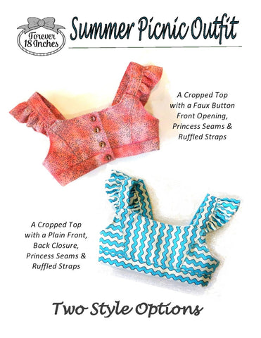Forever 18 Inches 18 Inch Modern Summer Picnic Crop Tops 18" Doll Clothes Pattern Pixie Faire