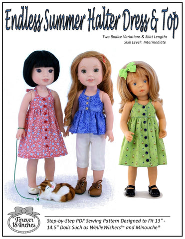 Forever 18 Inches WellieWishers Endless Summer Halter Dress & Top 14.5" WW and 13" Minouche Doll Clothes Pattern Pixie Faire