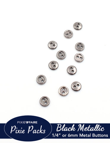 Pixie Faire Pixie Packs Pixie Packs Metal Two-Hole Buttons 1/4" or 6mm Black Metallic Pixie Faire