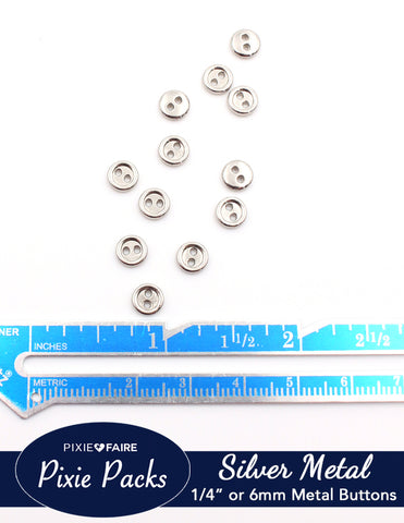 Pixie Faire Pixie Packs Pixie Packs Metal Two-Hole Buttons 1/4" or 6mm Silver Pixie Faire