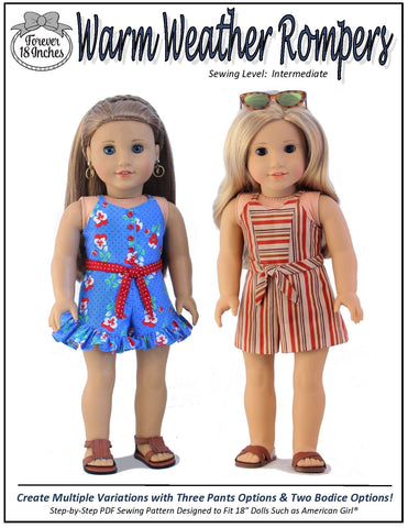 Forever 18 Inches 18 Inch Modern Warm Weather Rompers 18 inch Doll Clothes Pattern Pixie Faire