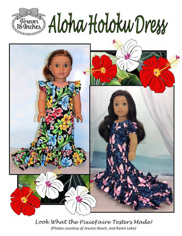 Forever 18 Inches 18 Inch Historical Aloha Holoku Dress 18" Doll Clothes Pattern Pixie Faire