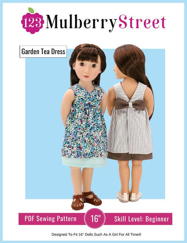 123 Mulberry Street A Girl For All Time Garden Tea Dress Pattern For 16" A Girl For All Time Dolls Pixie Faire