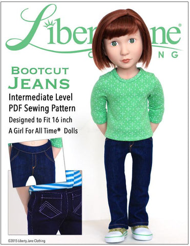 Liberty Jane A Girl For All Time Bootcut Jeans Pattern for AGAT Dolls Pixie Faire
