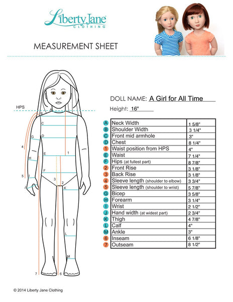 Liberty Jane Leggings Doll Clothes Pattern 16 inch A Girl For All