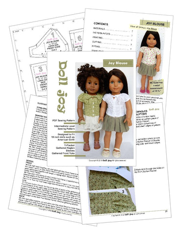 Doll Joy 18 Inch Modern Joy Blouse 18" Doll Clothes Pattern Pixie Faire