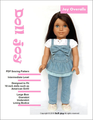 Doll Joy 18 Inch Modern Joy Overalls 18" Doll Clothes Pattern Pixie Faire