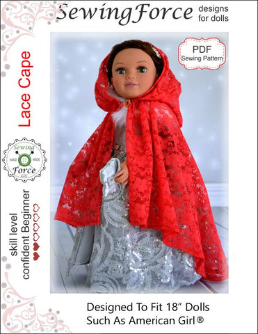 Sewing Force 18 Inch Modern Lace Cape 18" Doll Clothes Pattern Pixie Faire
