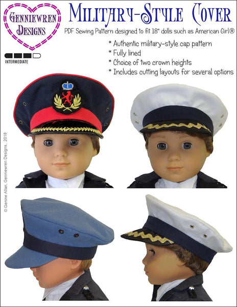 Genniewren Designs Military Style Cap Doll Clothes Pattern 18 inch