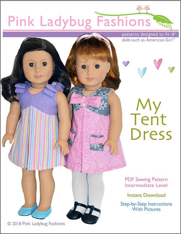 Pink Ladybug 18 Inch Modern My Tent Dress 18" Doll Clothes Pattern Pixie Faire