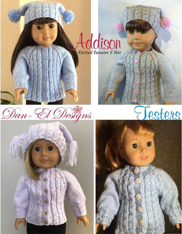 Dan-El Designs Knitting Addison Knitted Sweater and Hat 18" Doll Knitting Pattern Pixie Faire