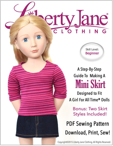 Liberty Jane A Girl For All Time Mini Skirt Pattern for AGAT Dolls Pixie Faire