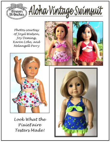 Forever 18 Inches 18 Inch Historical Aloha Vintage Swimsuit and Hula Accessories Bundle 18" Doll Clothes Pattern Pixie Faire