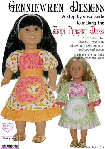 Genniewren 18 Inch Modern Anna Peasant Dress 18" Doll Clothes Pattern Pixie Faire