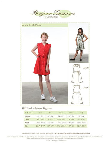 Bonjour Teaspoon Girls Annie Ruffle Dress Pattern for Girls Pixie Faire