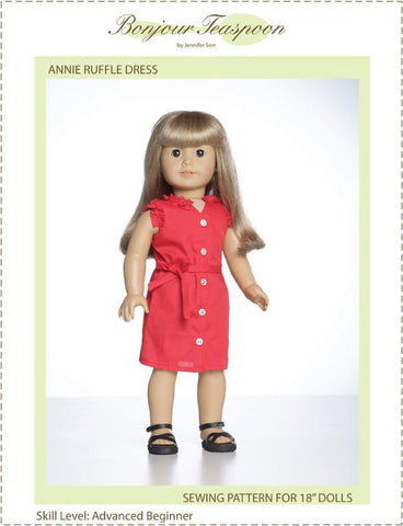 Bonjour Teaspoon 18 Inch Modern Annie Ruffle Dress 18" Doll Clothes Pattern Pixie Faire