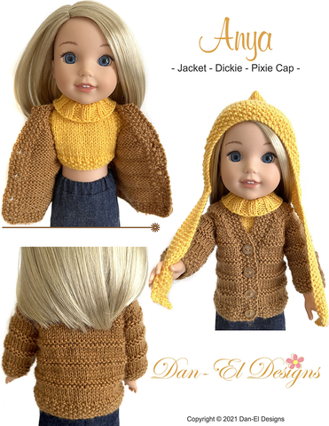 Dan-El Designs Knitting Anya 14.5 inch Doll Knitting Pattern Pixie Faire