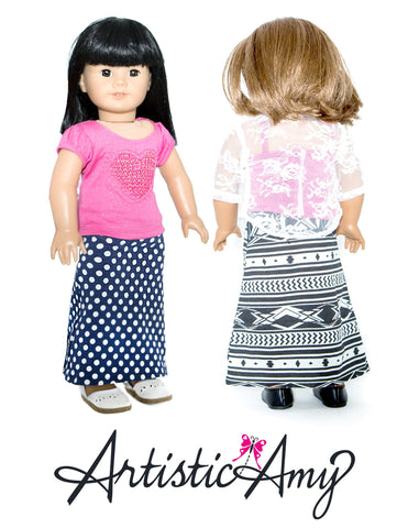 Artistic Amy 18 Inch Modern Maxi Skirt 18" Doll Clothes Pattern Pixie Faire