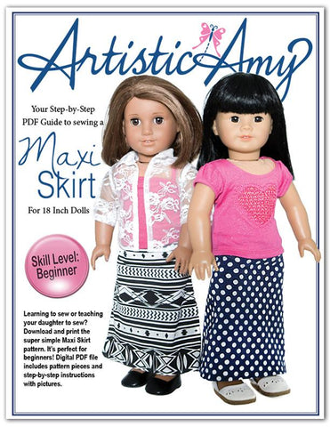 Artistic Amy 18 Inch Modern Maxi Skirt 18" Doll Clothes Pattern Pixie Faire