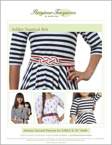 Bonjour Teaspoon 18 Inch Modern Ashley Nautical Belt Pattern for Girls and 18" Dolls Pixie Faire