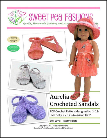 Sweet Pea Fashions Crochet Aurelia Crocheted Sandal 18" Doll Crochet Pattern Pixie Faire