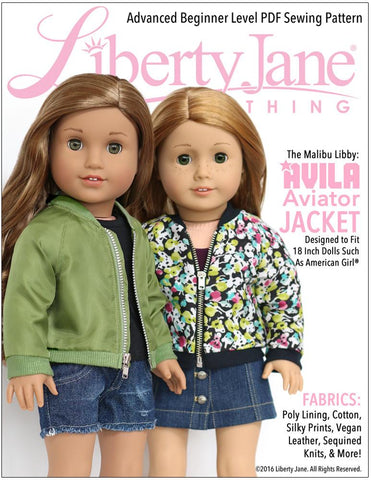 Liberty Jane 18 Inch Modern Avila Aviator Jacket 18" Doll Clothes Pattern Pixie Faire