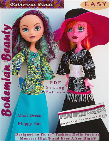 Fable-ous Finds Monster High Bohemian Beauty Maxi Dress and Floppy Hat for 17" Monster High Dolls Pixie Faire