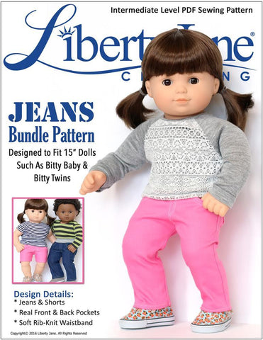 Liberty Jane Bitty Baby/Twin Jeans Bundle 15" Baby Doll Clothes Pattern Pixie Faire