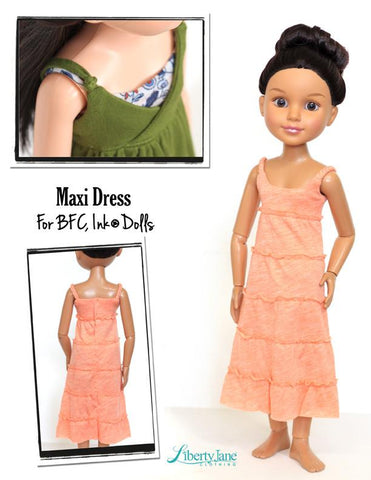 Liberty Jane BFC Ink Maxi Dress Pattern For BFC, Ink Dolls Pixie Faire