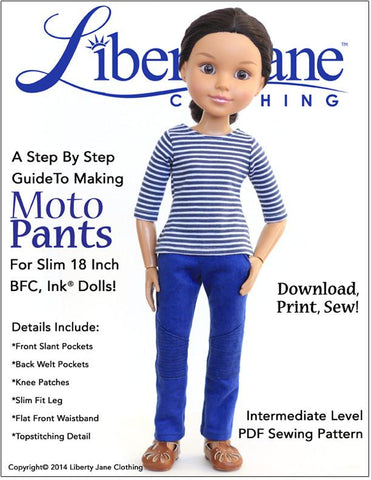 Liberty Jane BFC Ink Moto Pants Pattern BFC, Ink. Dolls Pixie Faire