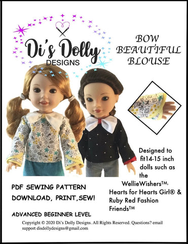 Di's Dolly Designs WellieWishers Bow Beautiful Blouse 14-15" Doll Clothes Pattern Pixie Faire