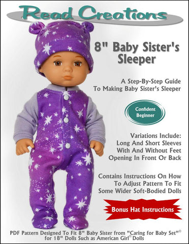 Read Creations 8" Baby Dolls Baby Sister's Sleeper Outfit 8" Baby Doll Clothes Pattern Pixie Faire