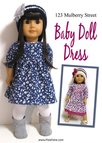 123 Mulberry Street 18 Inch Modern Babydoll Dress 18" Doll Clothes Pattern Pixie Faire