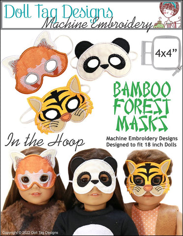 Doll Tag Clothing Machine Embroidery Design Bamboo Forest Masks For 18-inch Dolls Machine Embroidery Designs Pixie Faire
