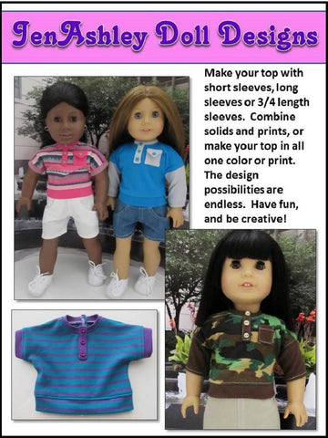 Jen Ashley Doll Designs 18 Inch Modern Design Your Own Banded Waist Henley 18" Doll Clothes Pattern Pixie Faire