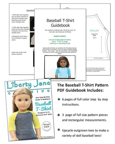 Liberty Jane 18 Inch Modern Baseball Tee 18" Doll Clothes Pattern Pixie Faire