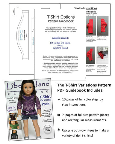 Liberty Jane 18 Inch Modern T-Shirt Variations 18" Doll Clothes Pattern Pixie Faire