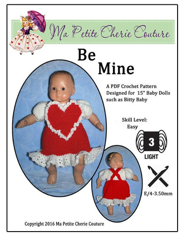 Mon Petite Cherie Couture Bitty Baby/Twin Be Mine Crochet Pattern Pixie Faire