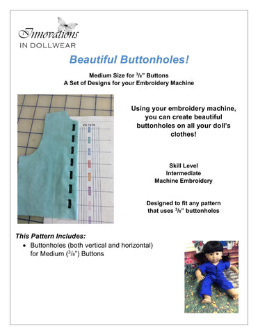 Innovations in Dollwear Machine Embroidery Design Beautiful Buttonholes! Medium Buttonholes Machine Embroidery Design Pixie Faire