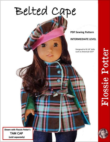 Flossie Potter 18 Inch Modern Belted Cape 18" Doll Clothes Pattern Pixie Faire