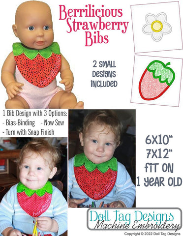 Doll Tag Clothing Machine Embroidery Design Berrilicious Strawberry Bibs Machine Embroidery Designs Pixie Faire