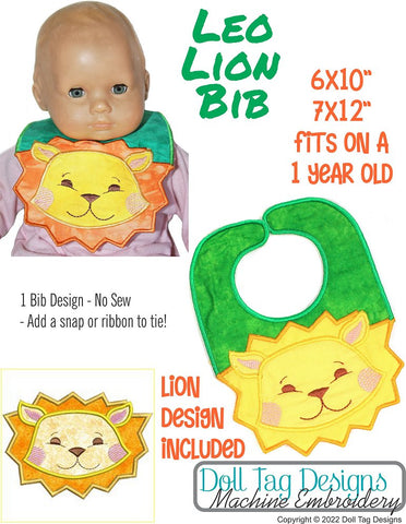 Doll Tag Clothing Machine Embroidery Design Leo Lion Bib Machine Embroidery Designs Pixie Faire