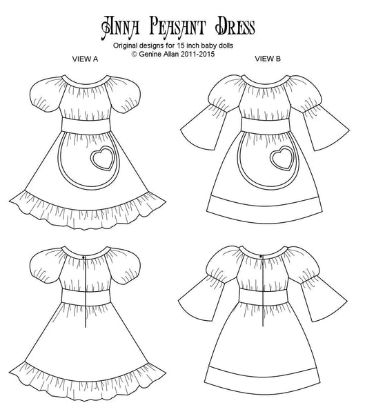 Genniewren Designs Anna Peasant Dress Doll Clothes Pattern 15 inch