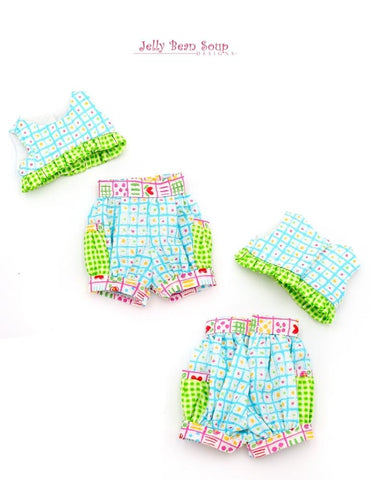 Jelly Bean Soup Designs WellieWishers Bloomer Shorts and Ruffled Crop Top 14.5" Doll Clothes Pattern Pixie Faire