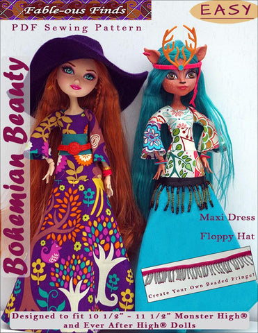 Fable-ous Finds Monster High Bohemian Beauty Maxi Dress and Floppy Hat Pattern for Monster High Dolls Pixie Faire