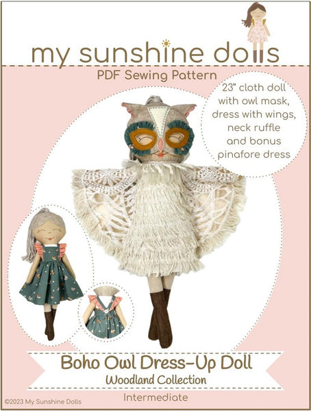 owl dress J Lyn Boutique Boho Owl Dress-Up 18" Doll Clothes Pattern